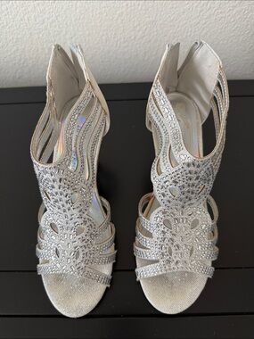 Crystal-Accented Silver Strappy High Heels